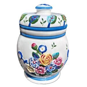 Laura Ashley ceramic‎ Jar vintage floral cottagecore multicolor flour tea cookie